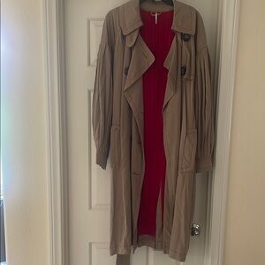 Free People Women's Tan & Red Trench Coat